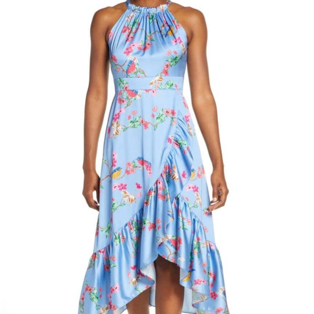 Eliza j blue floral halter dress with ruffle, 6